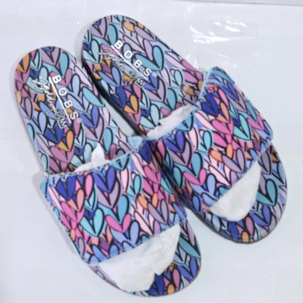Skechers‎ Women's BOBS JGoldcrown Love Slide Sandals Colorful Hearts